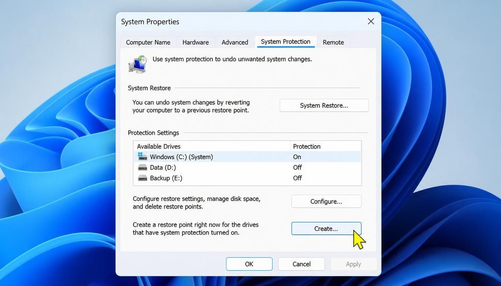 How to create a System Restore point in Windows 11 before debloating