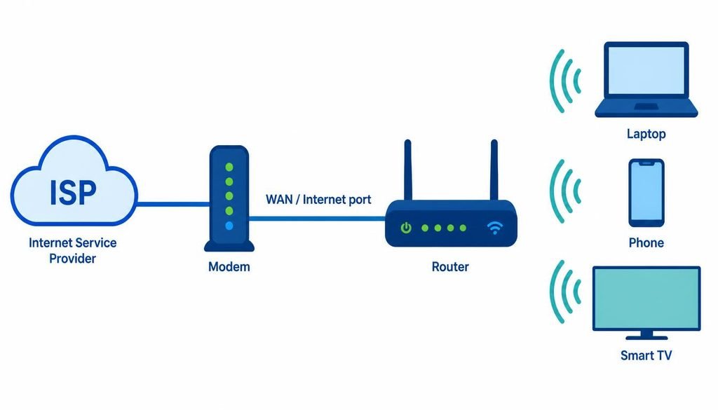 Floor plan comparing router placement and how walls affect WiFi coverage
