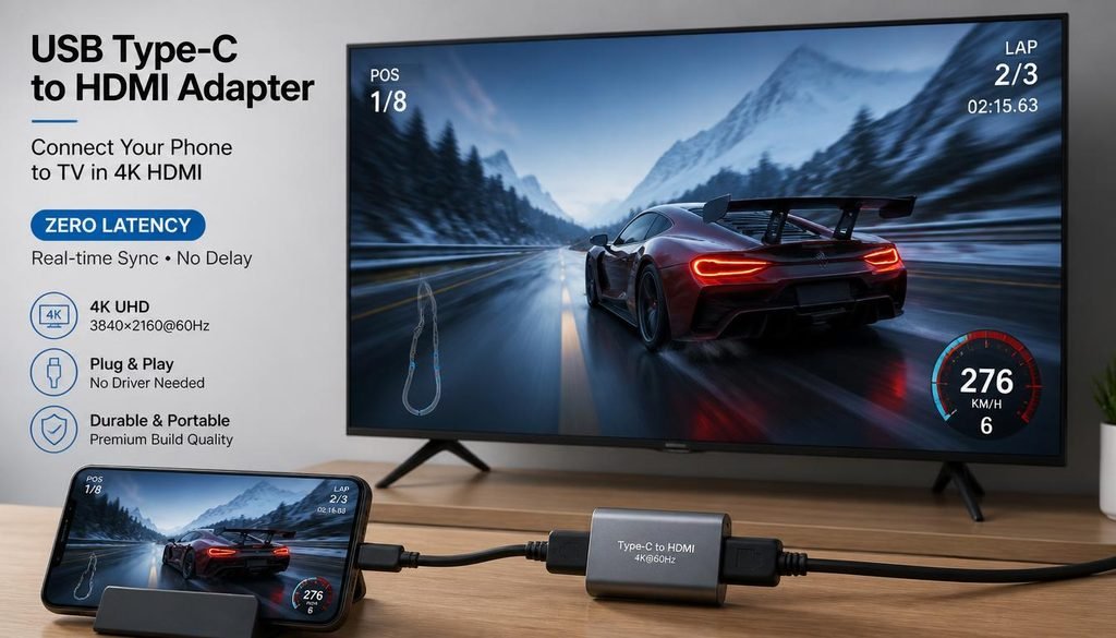 Can You Screen Mirror Without WiFi
USB Type-C to HDMI adapter connecting a mobile phone directly to a TV display for zero latency