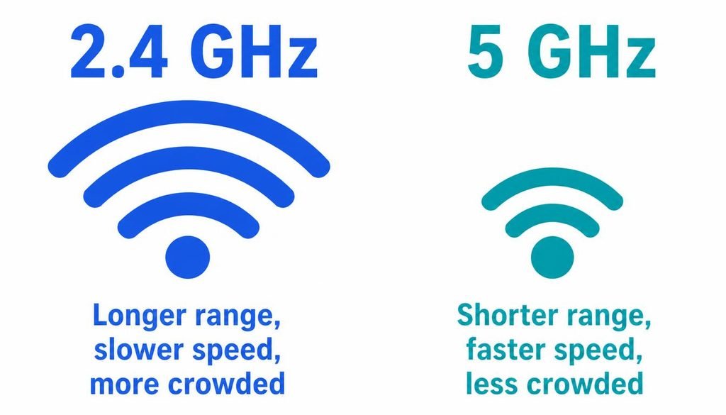 Comparison of 2.4 GHz and 5 GHz WiFi range and speed